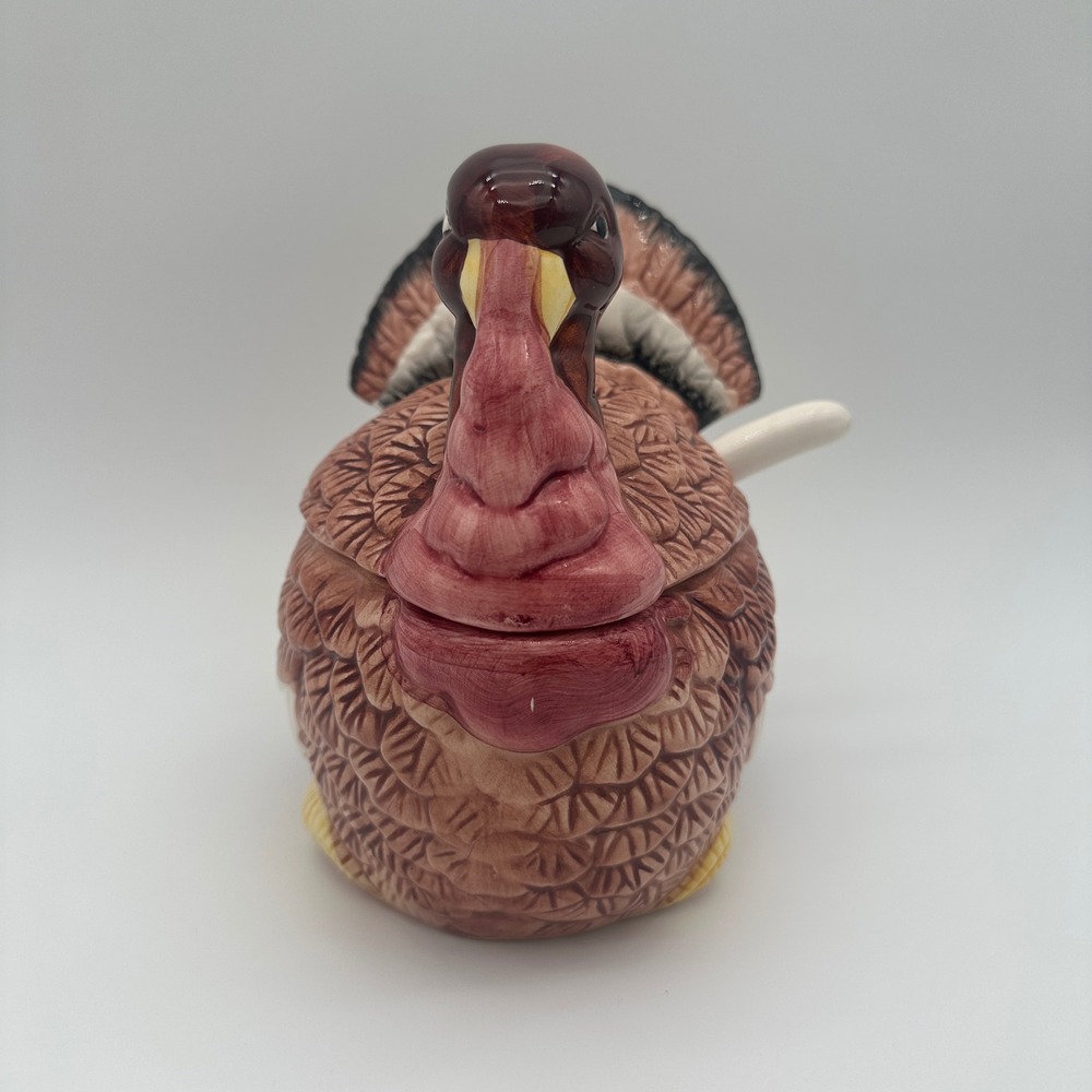 Vintage Thanksgiving Ceramic Turkey Tureen Gravy Boat with Lid and Spoon 3pc Set - Picture 2 of 16